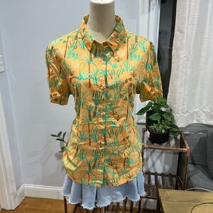 One of a Kind Tropical Button-Up Shirt - Orange and Green